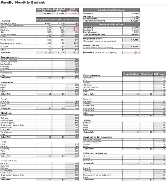 Monthly Income and Expense Record